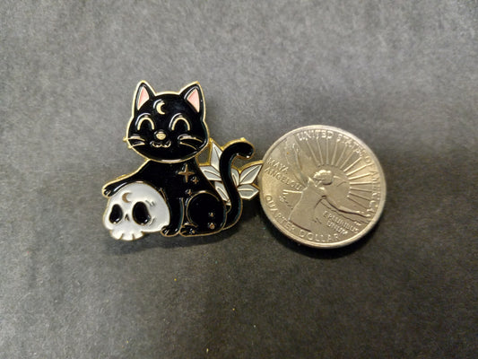 Kitty and Skull Metal Enamel Pin