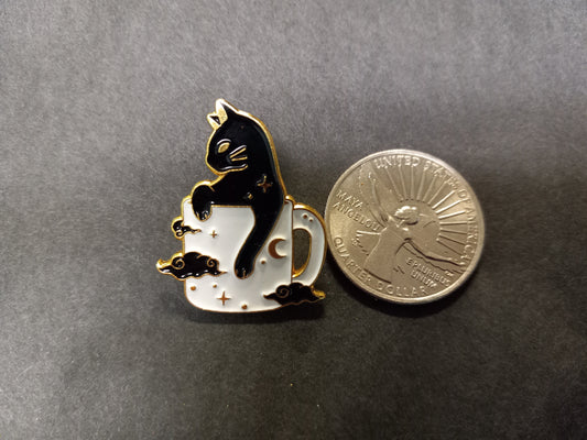 Kitty and Coffee Metal Enamel Pin