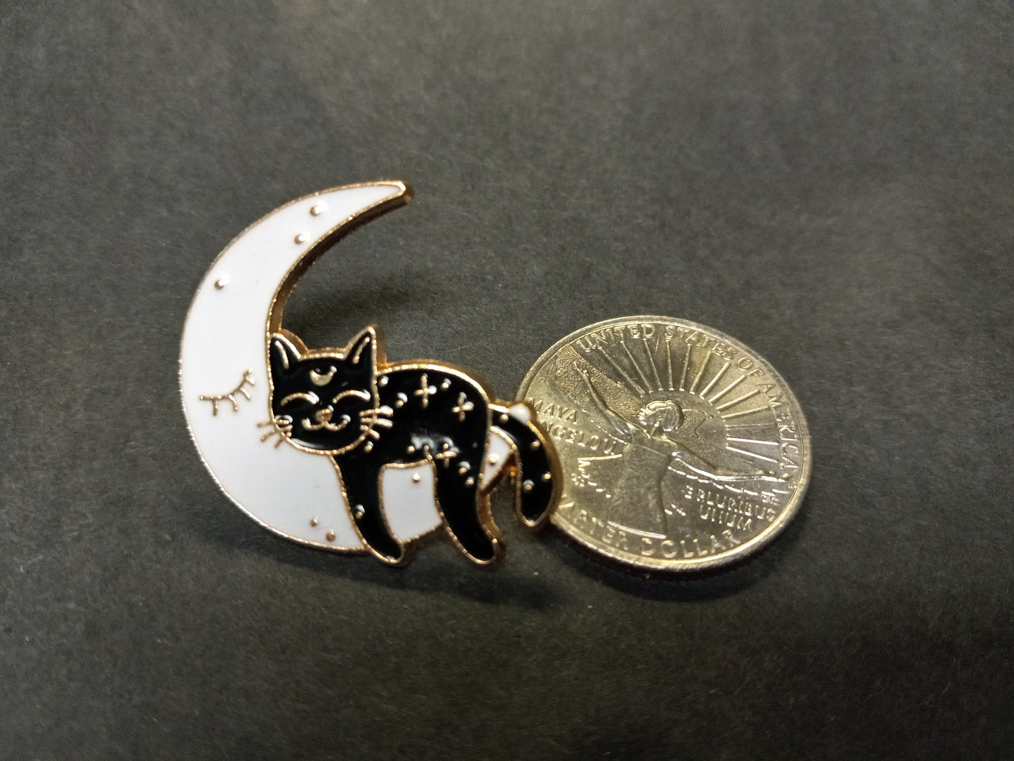 Kitty on Moon Metal Enamel Pin.