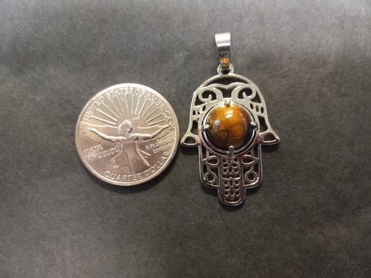 Tiger Eye Hamsa Hand Pendant