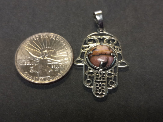 Rhodonite Hamsa Hand Pendant