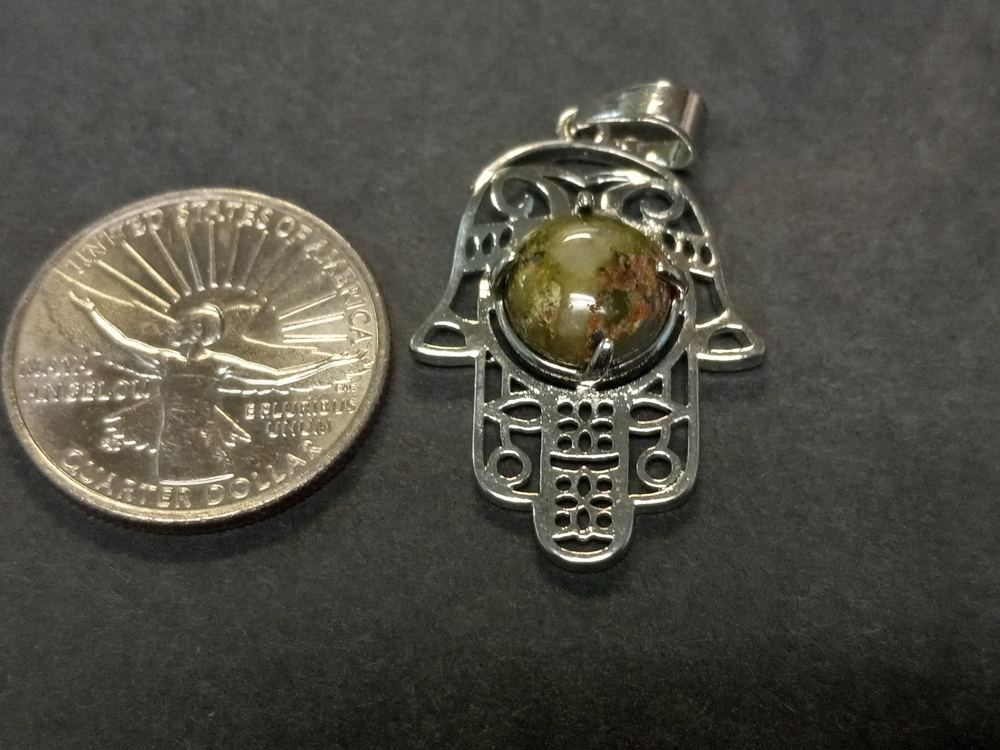 Moss Agate Hamsa Hand Pendant