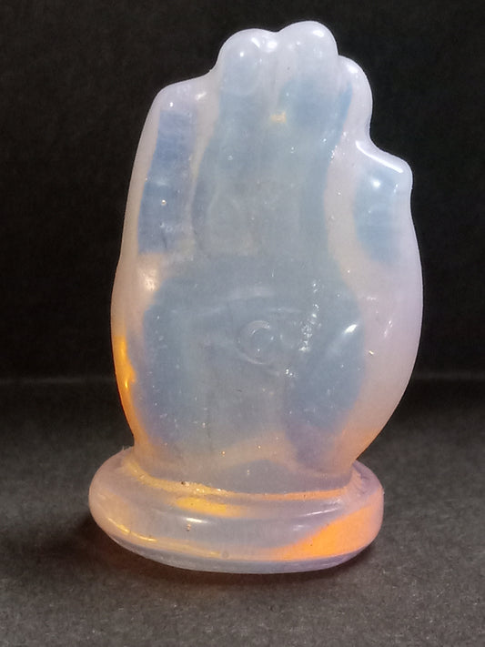 Pink Opalite Hamsa Hand with All Seeing Eye Carving