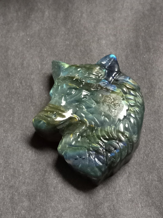 Wolf Head Labradorite Carving