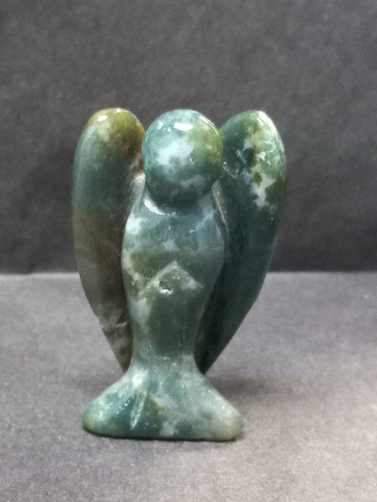 Moss Agate Angel Carving