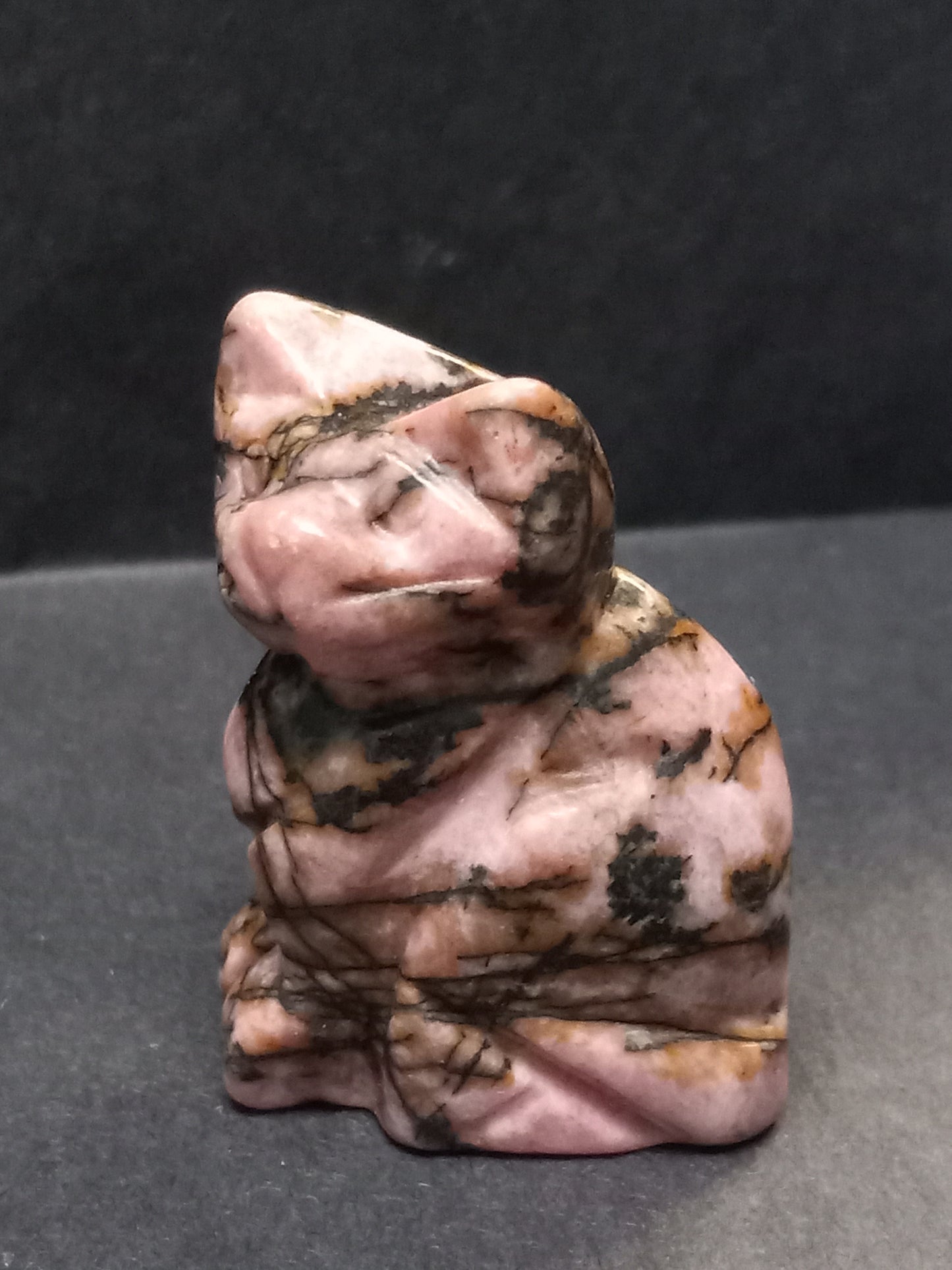 Rhodonite Kitty Carving