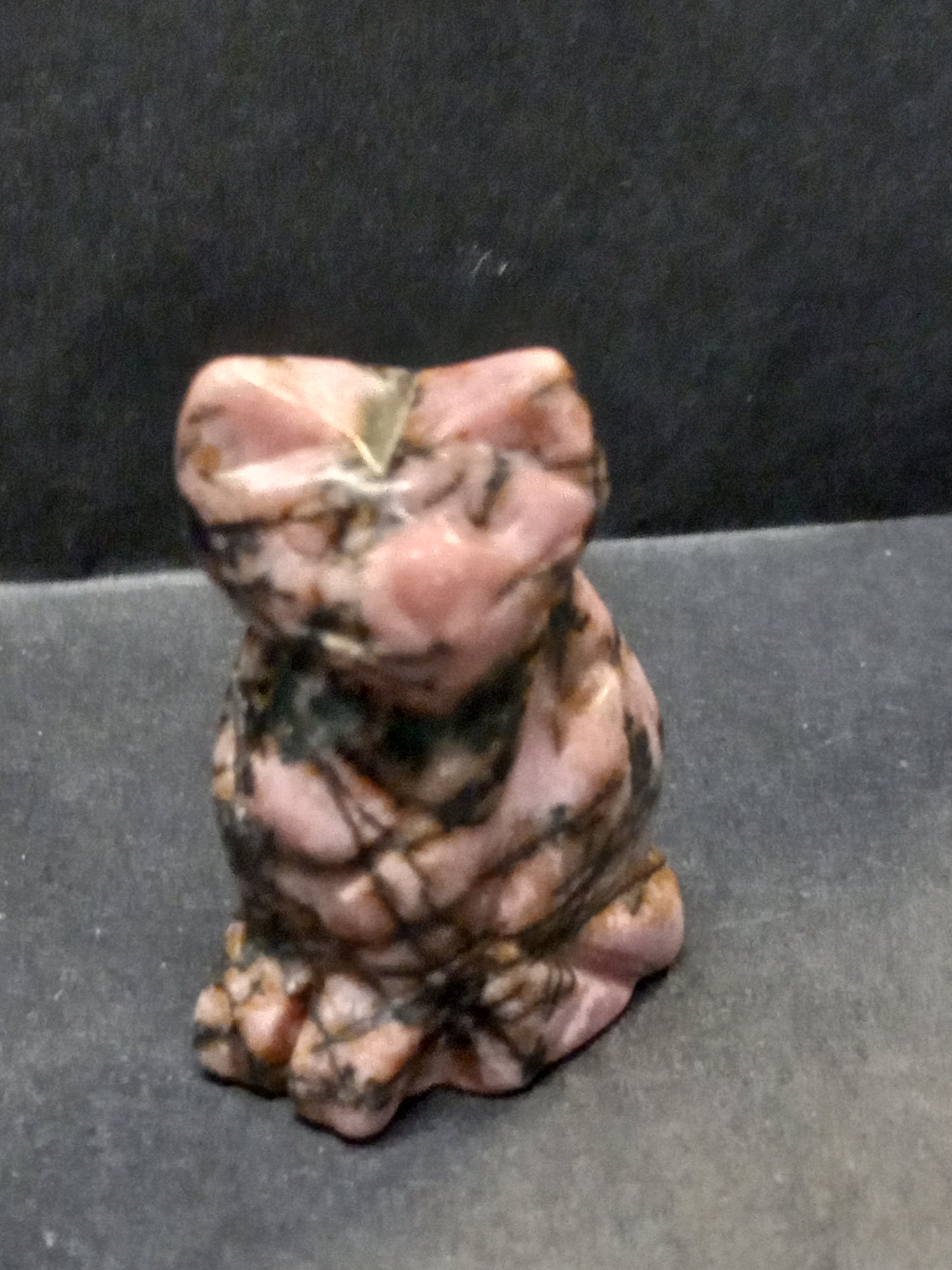 Rhodonite Kitty Carving