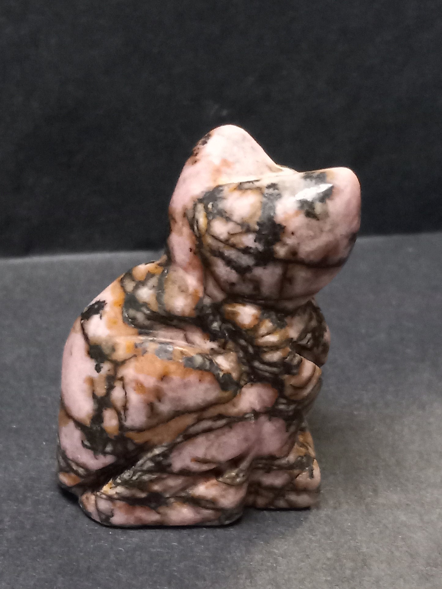 Rhodonite Kitty Carving