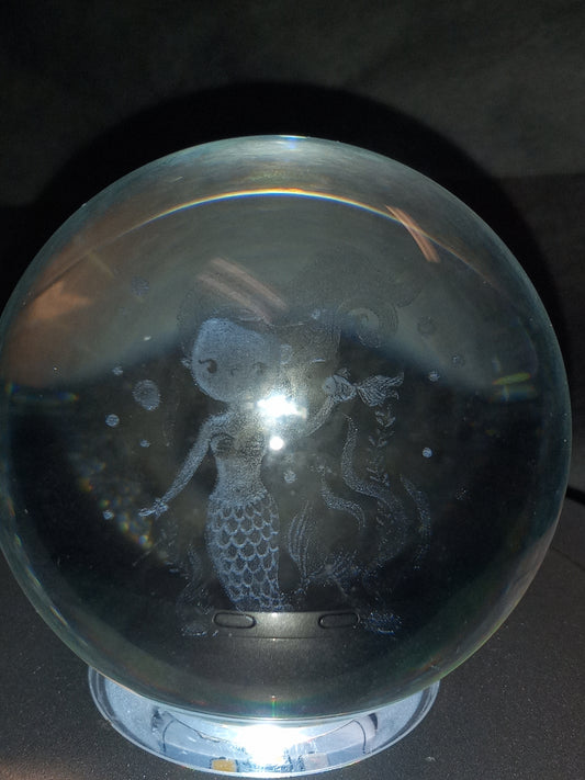 Glass Sphere with Mermaid Etching