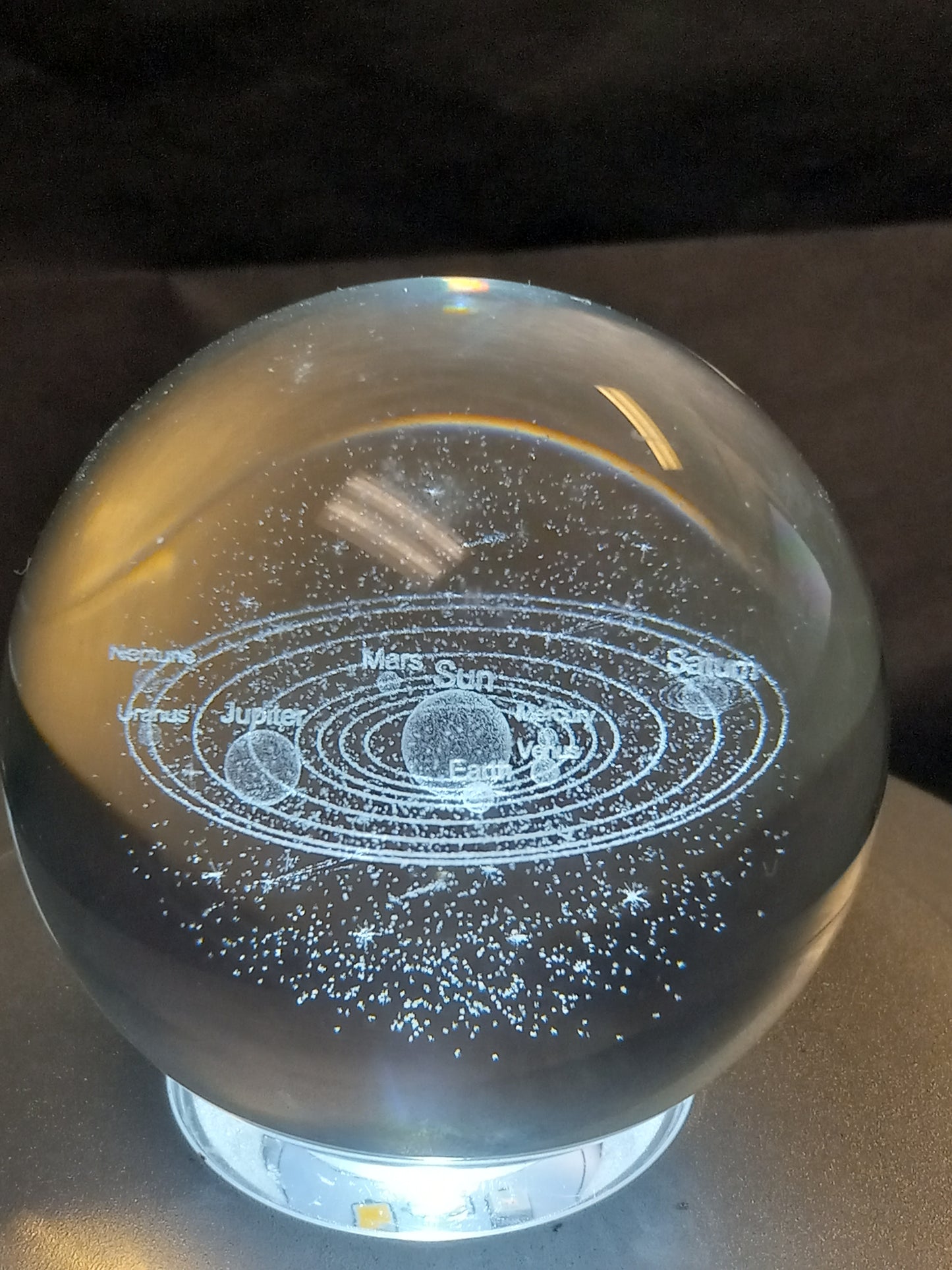 Glass Sphere with Etched Solar System