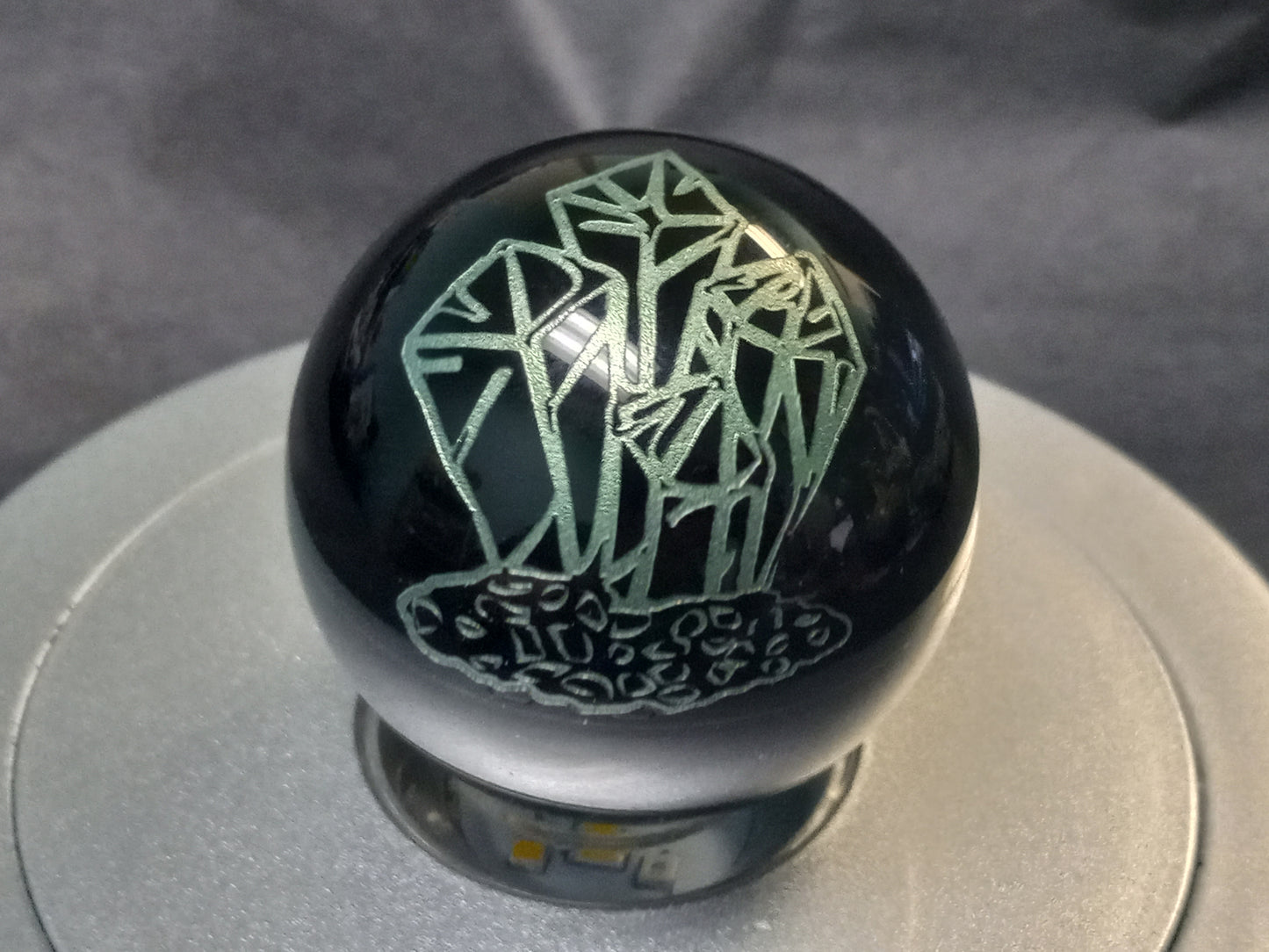 Obsidian Sphere with Crystal Etching