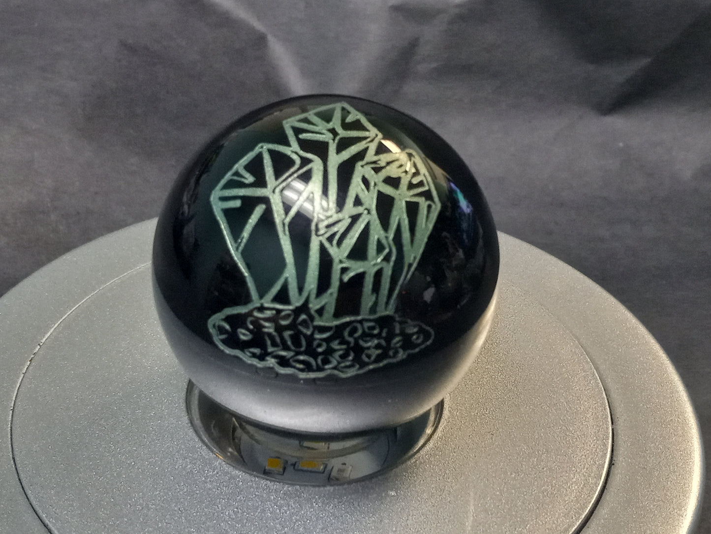 Obsidian Sphere with Crystal Etching