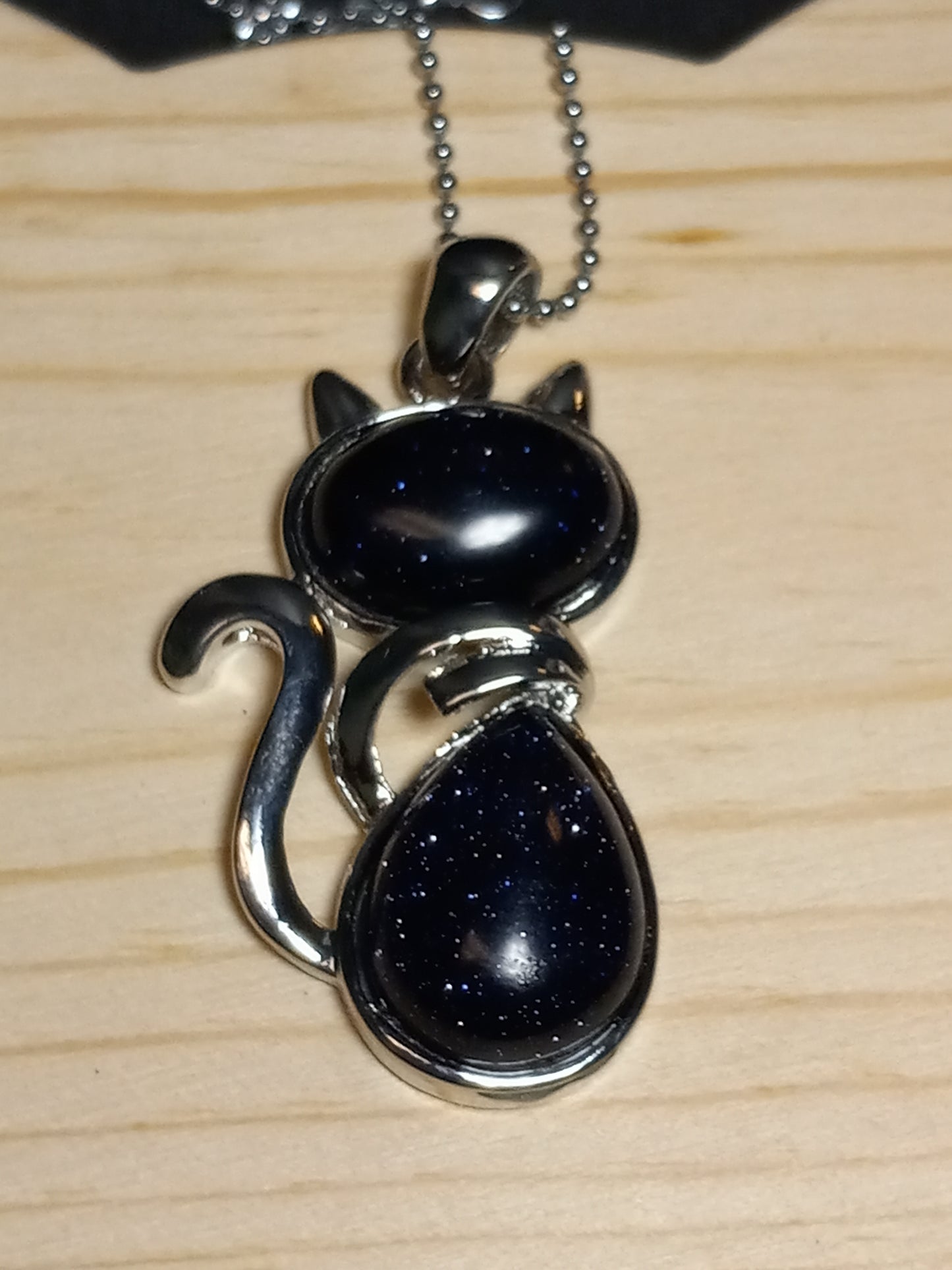 Blue Goldstone Cat Necklace