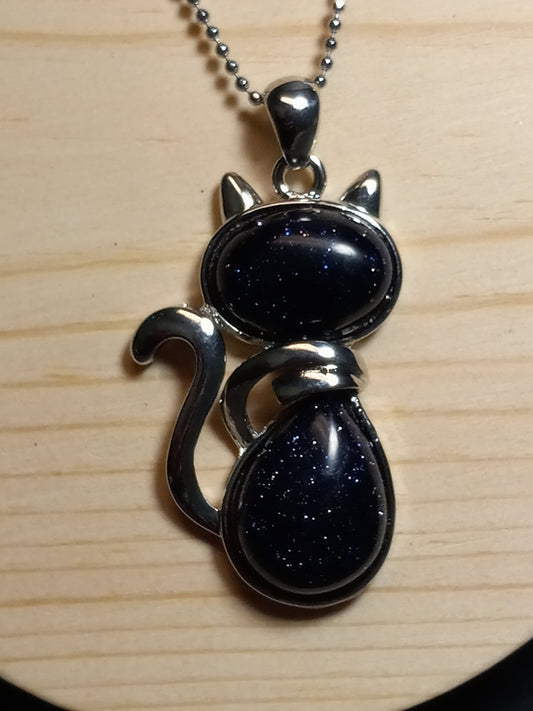 Blue Goldstone Cat Necklace