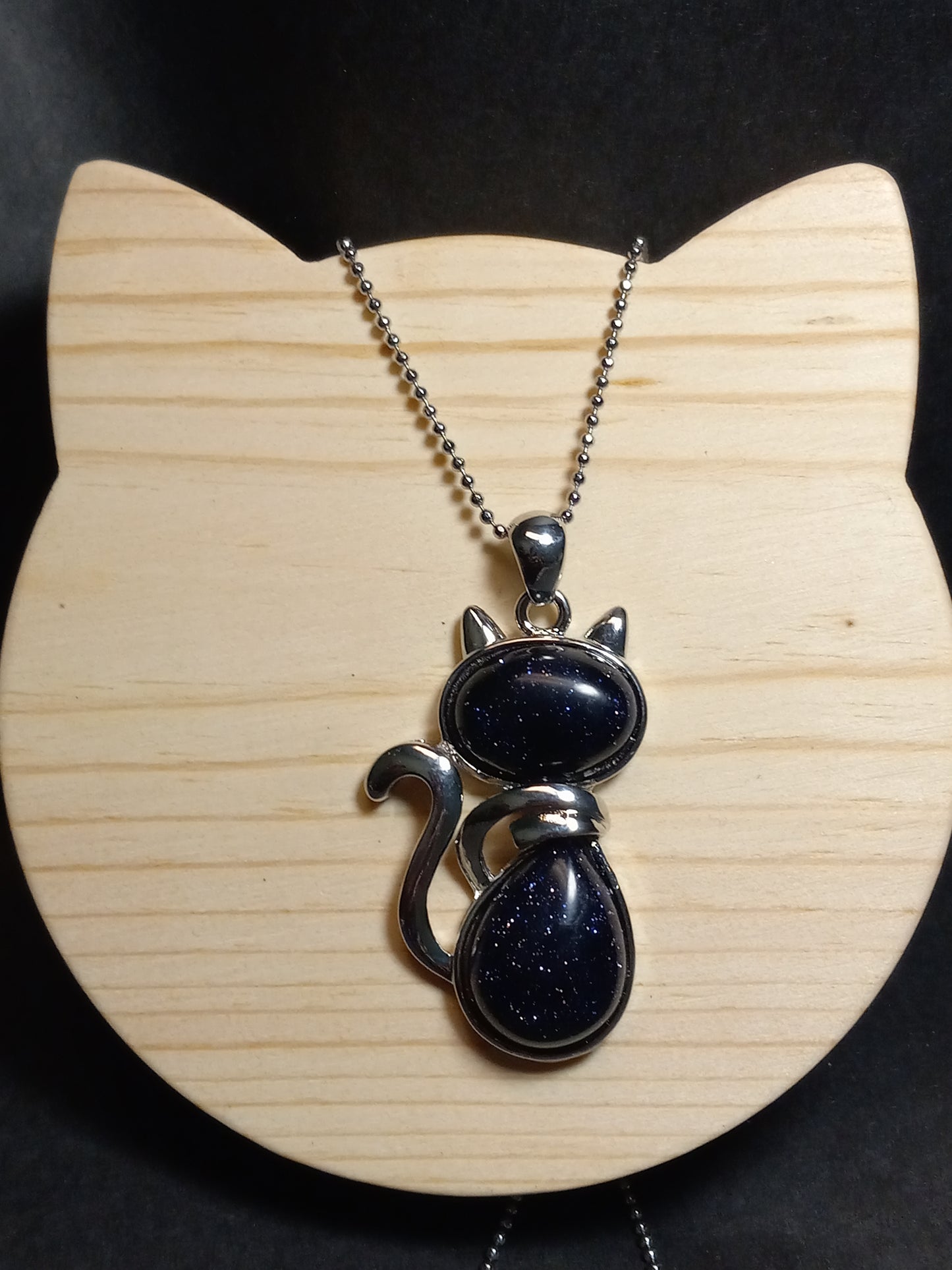 Blue Goldstone Cat Necklace