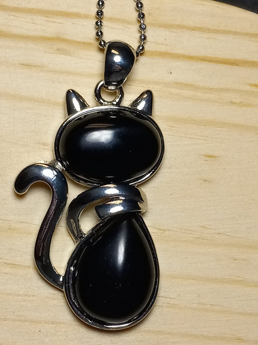 Obsidian Kitty Necklace