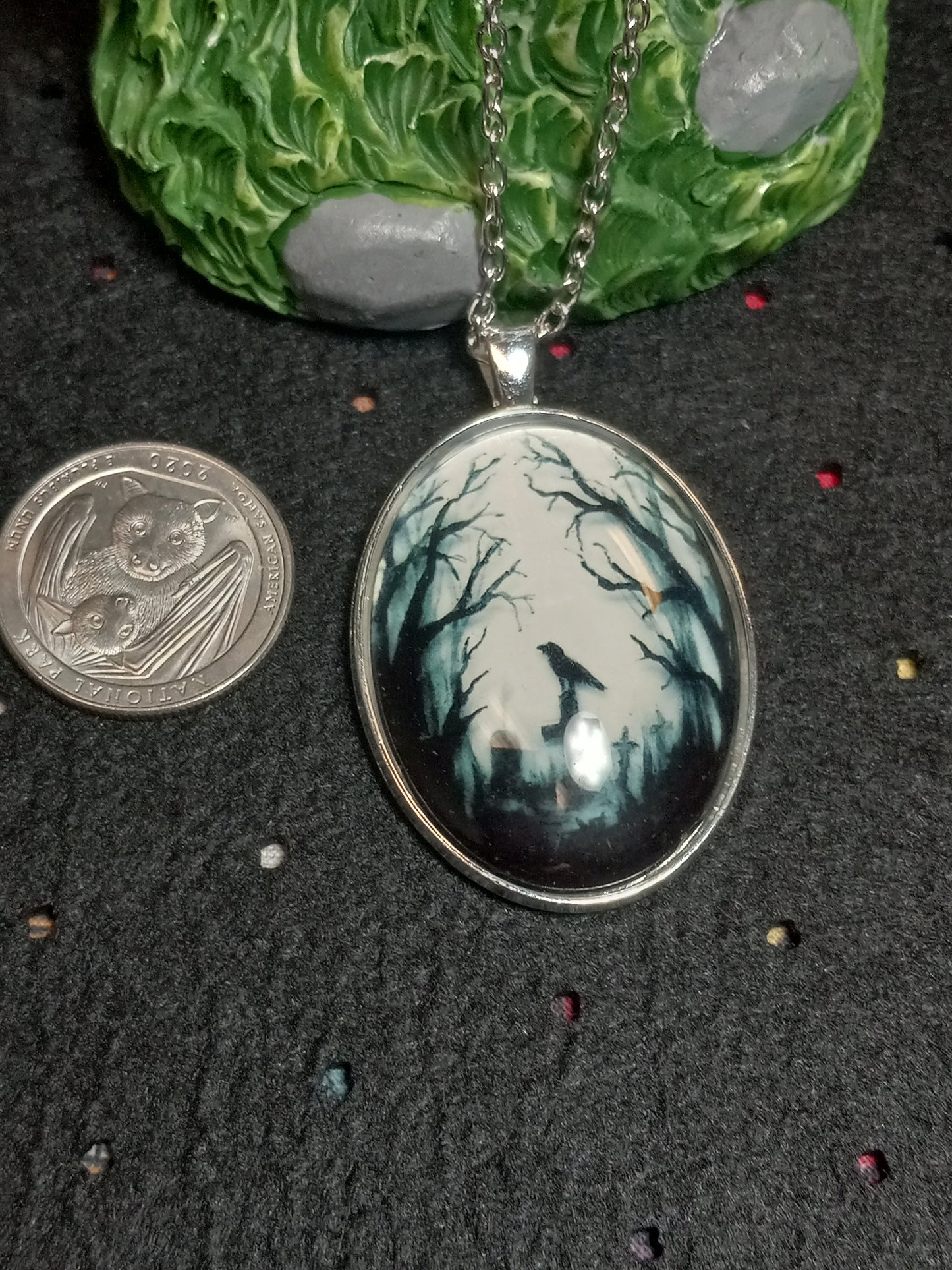 Oval Raven in Cemetary Necklace