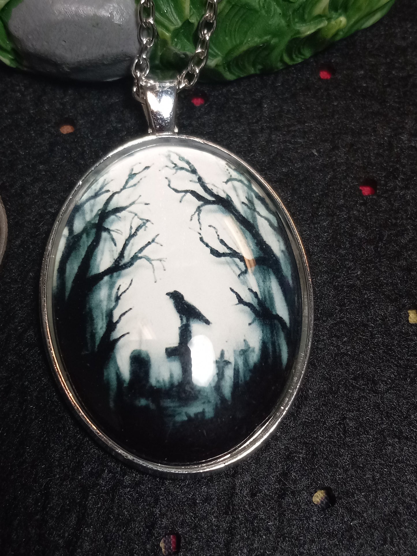 Oval Raven in Cemetary Necklace